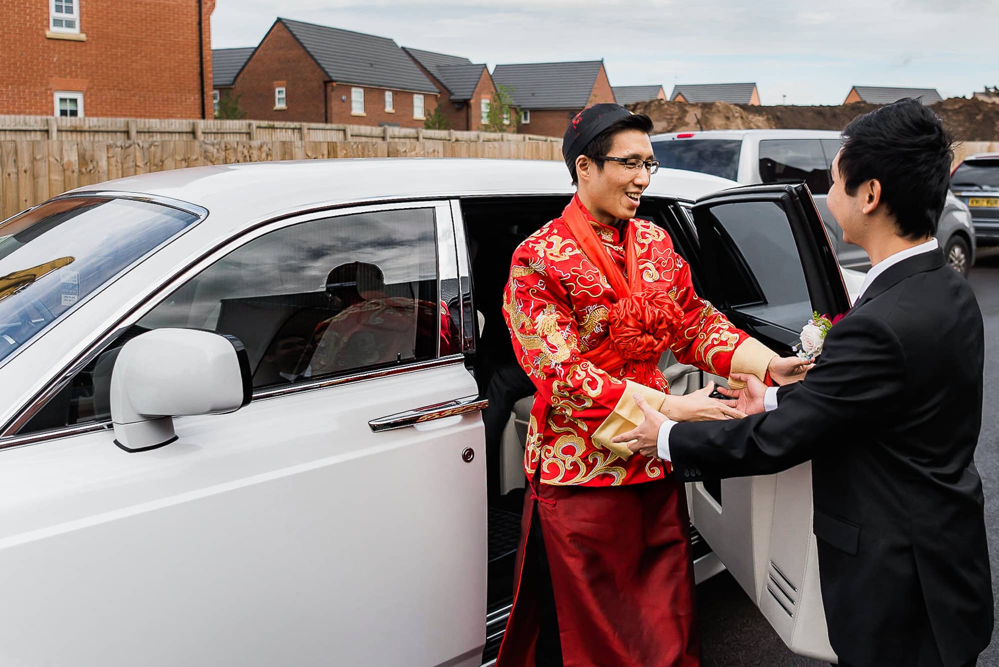 Chinese Wedding Photography | Manchester | Ray & Julie 3 Groom getting out of car
