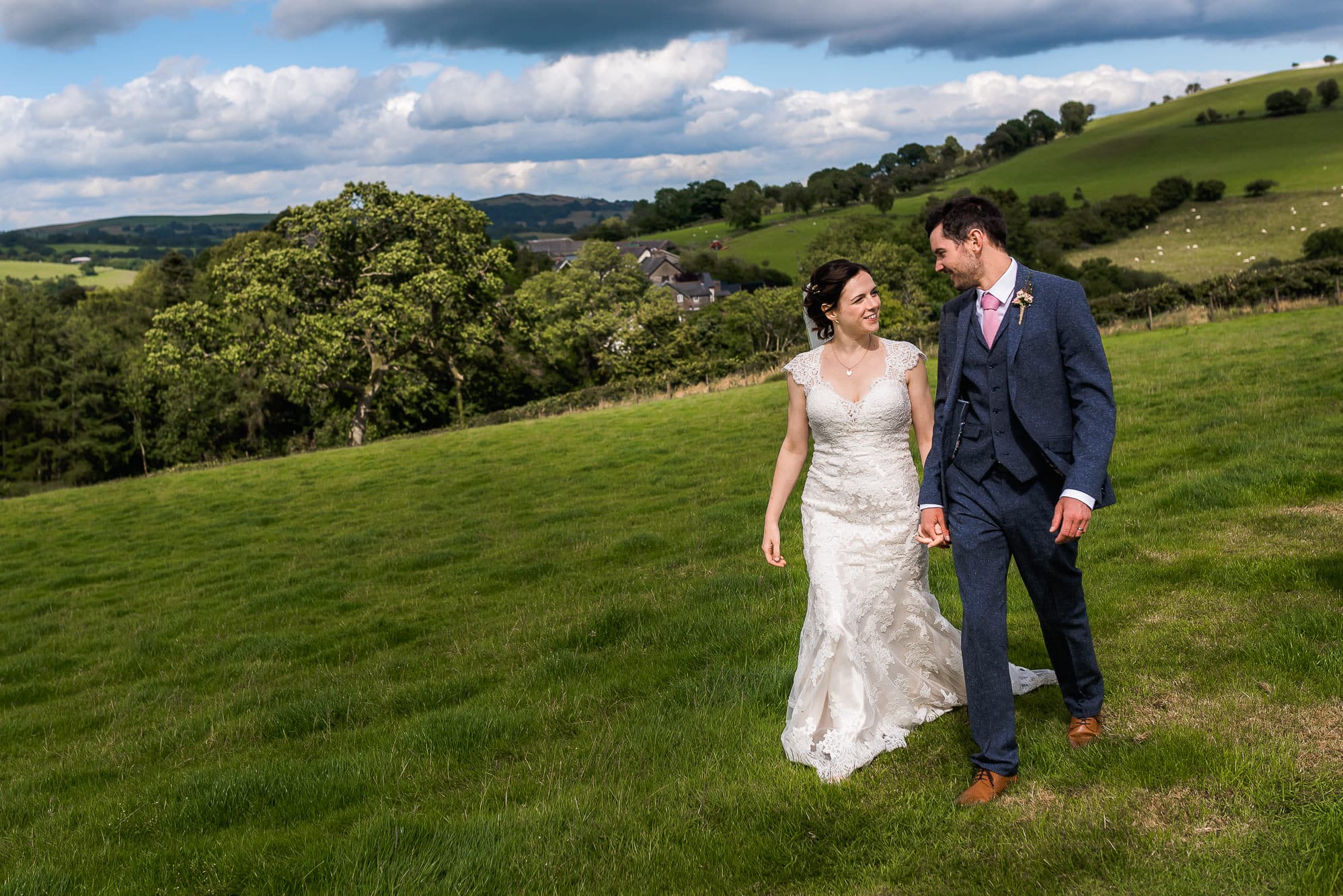 Bride and groom walking