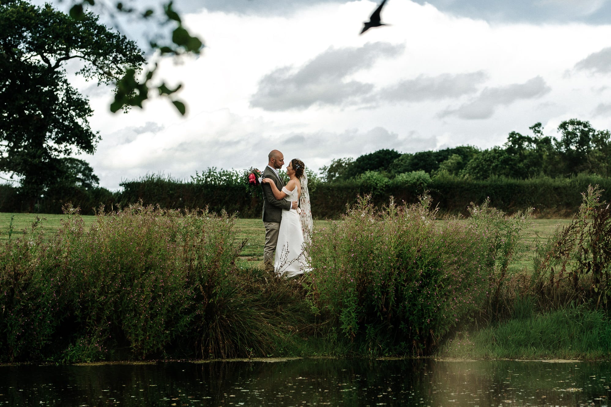 bride and groom portrait at Stanford farm
