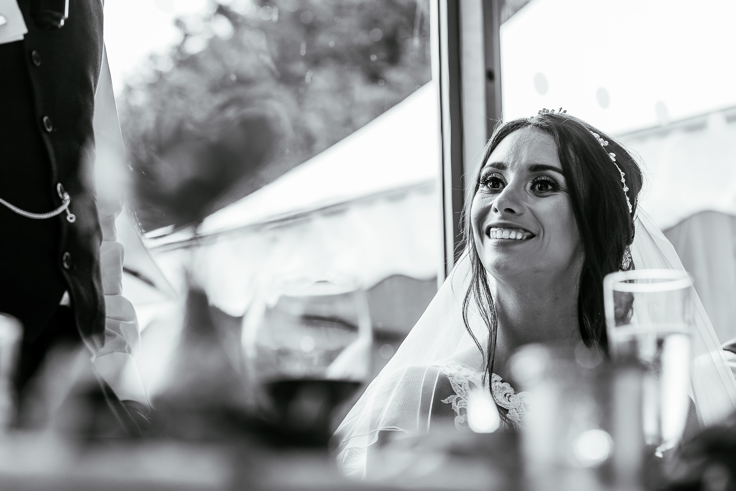 Bride smiling during the speech