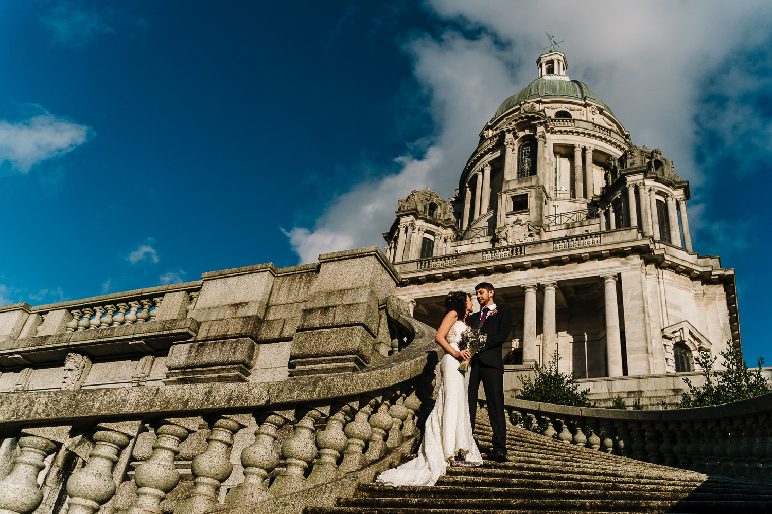 bride and groom portrait at Ashton Memorial
