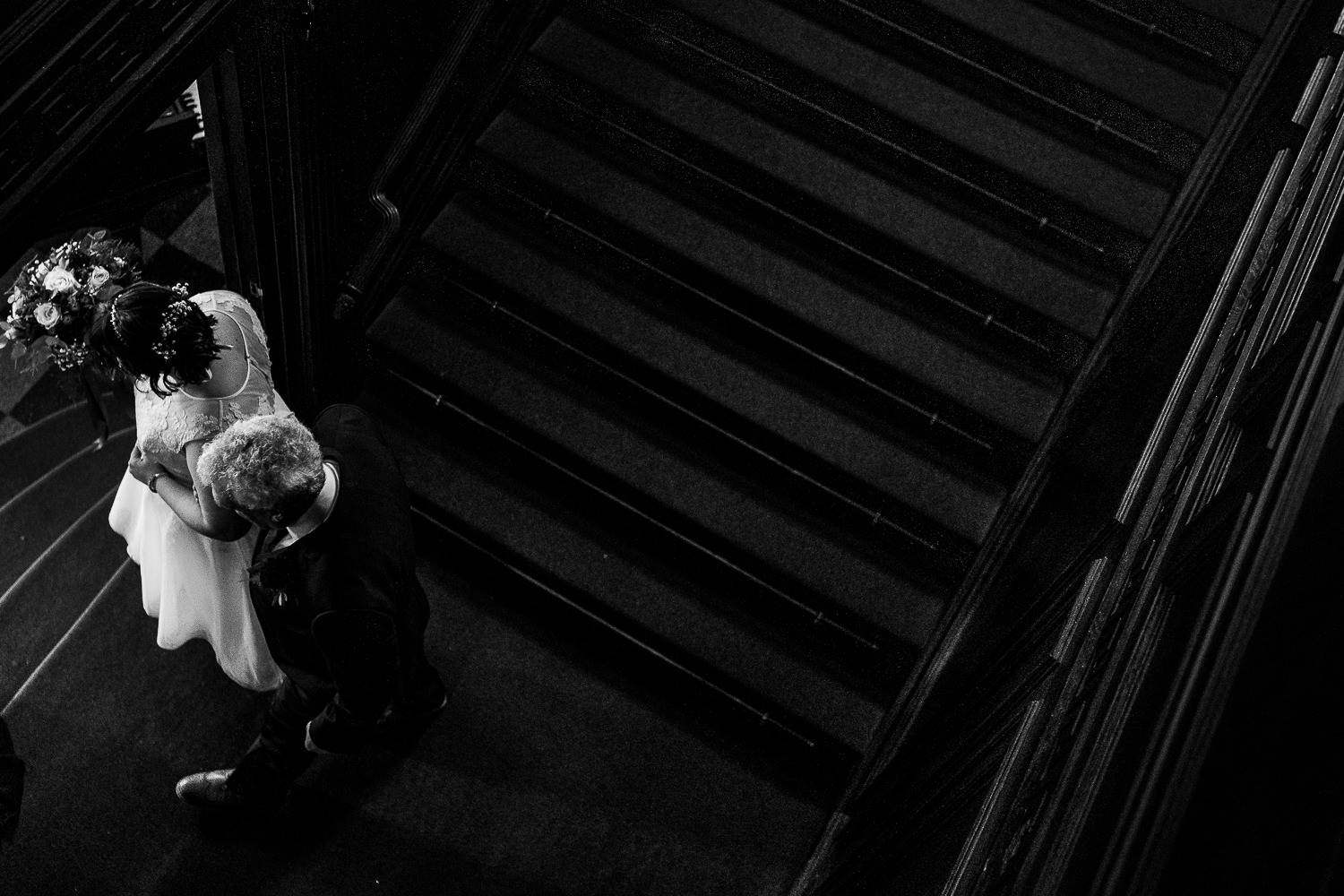 Bride walking down the stairs