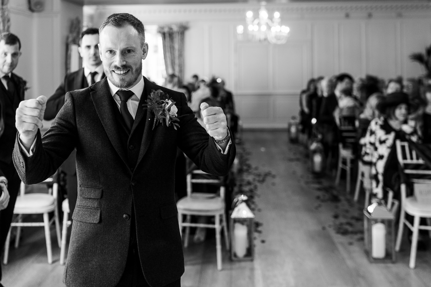Groom waiting for the bride at Eaves Hall