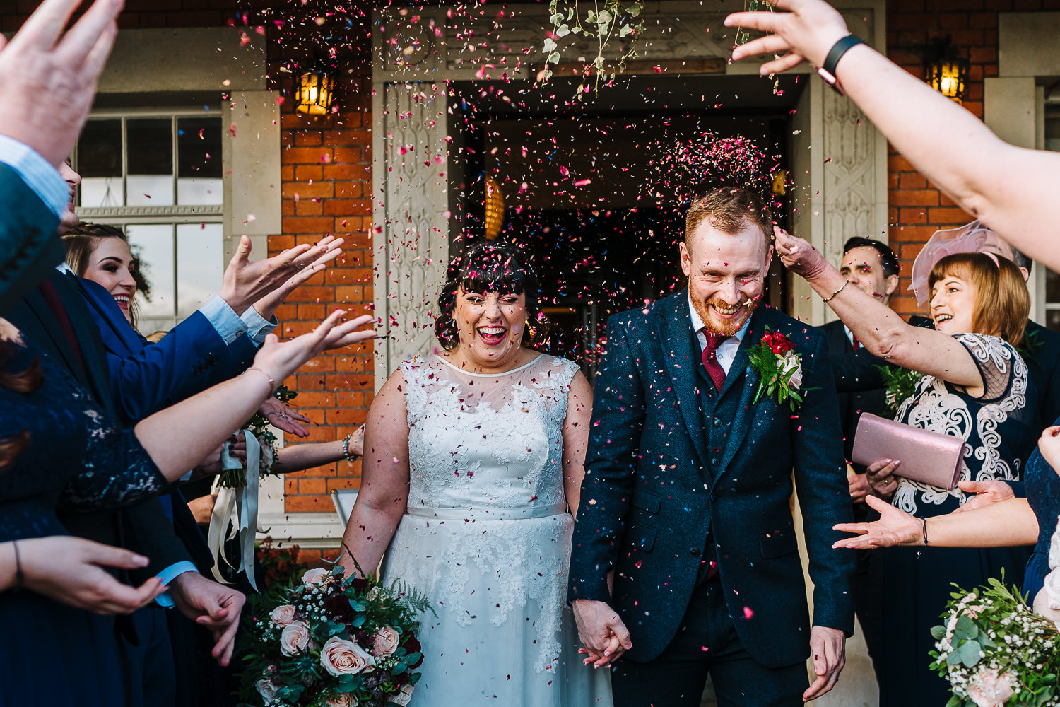 Confetti outside Eaves Hall
