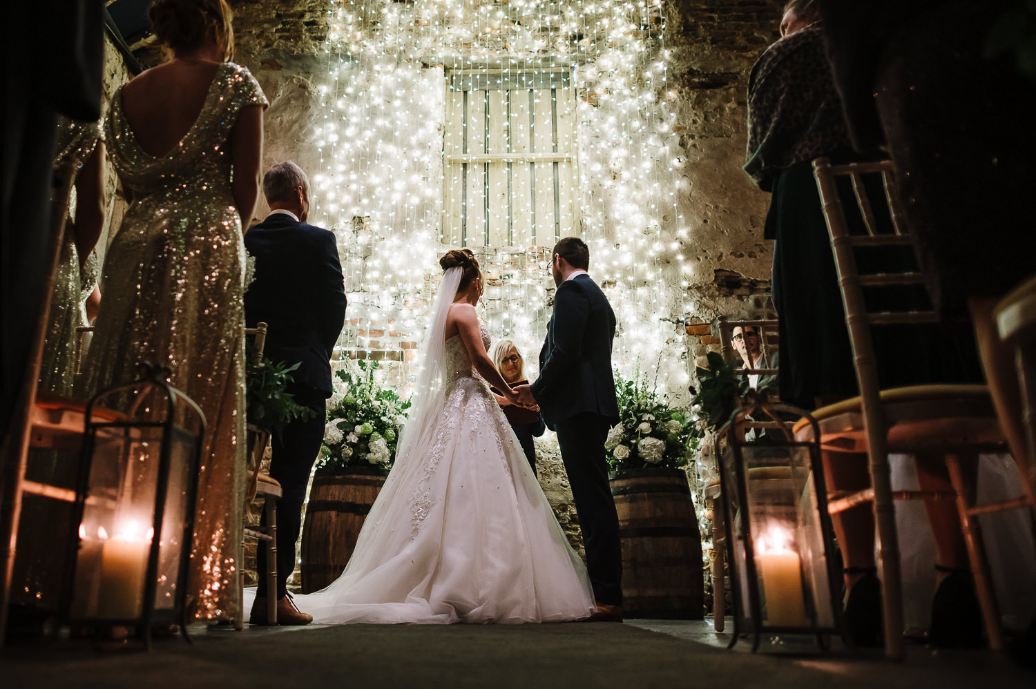 bride and groom from behind at the normans wedding venue