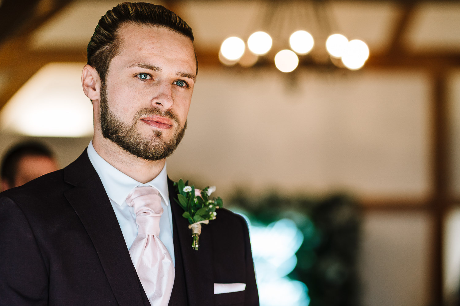 Sandhole Oak Barn Wedding Photography 26 The groom waiting at Sandhole Oak Barn