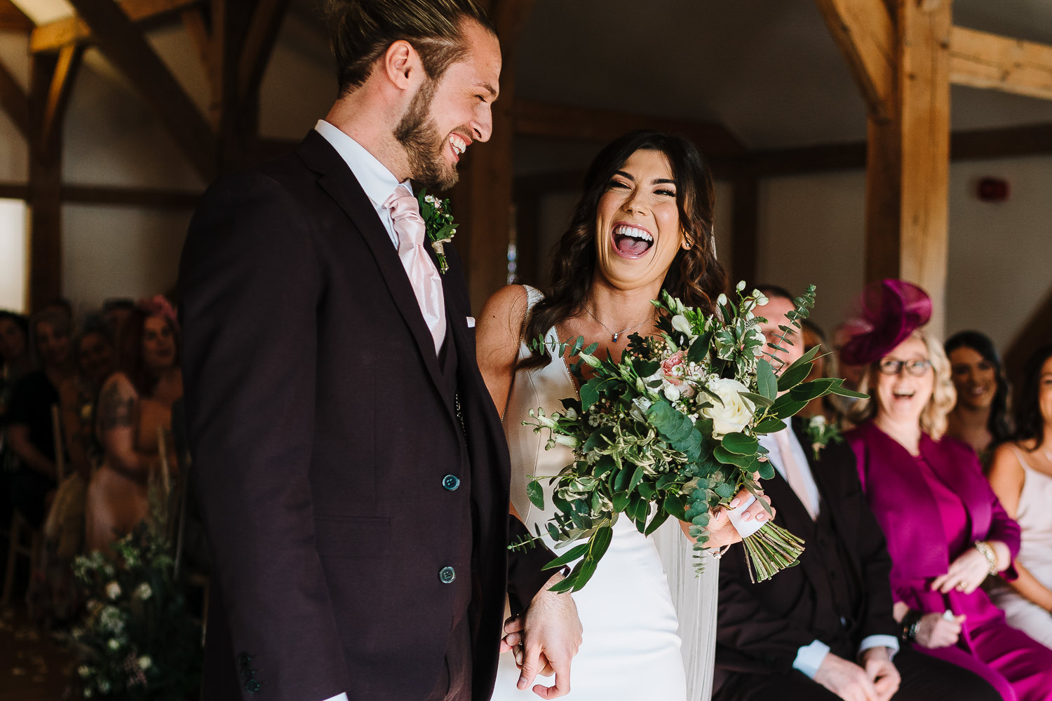 Sandhole Oak Barn Wedding Photography 32 Bride and groom laughing