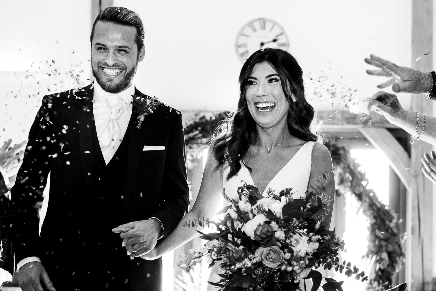 Sandhole Oak Barn Wedding Photography 40 Confetti time at Sandhole Oak Barn