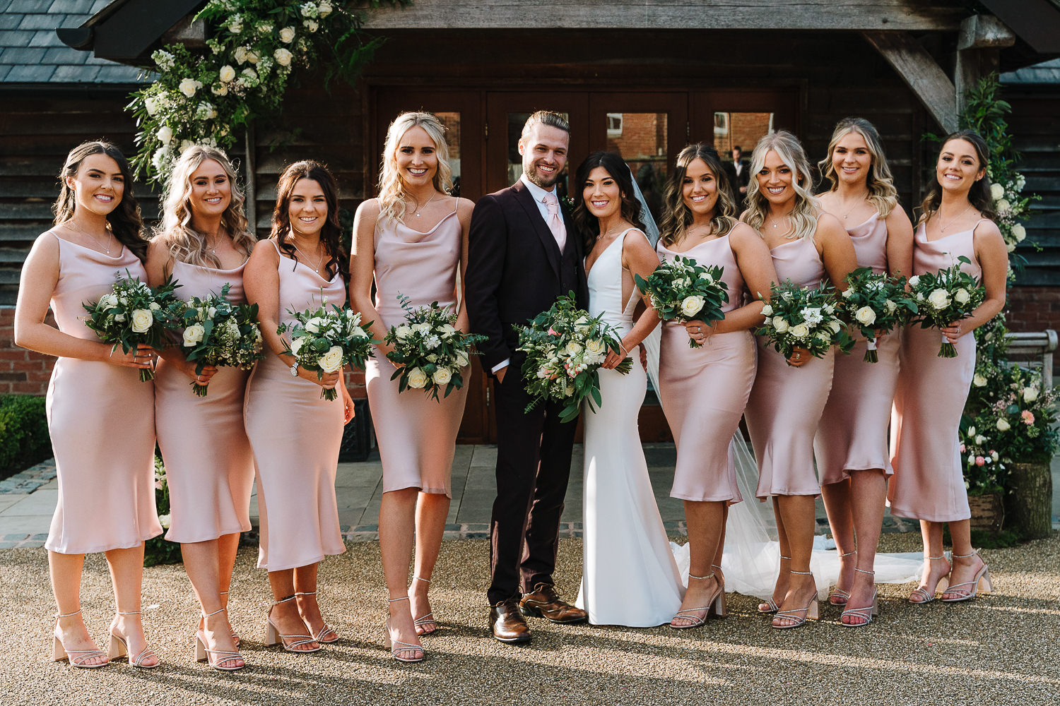 Sandhole Oak Barn Wedding Photography 47 Group photo of the bridesmaids