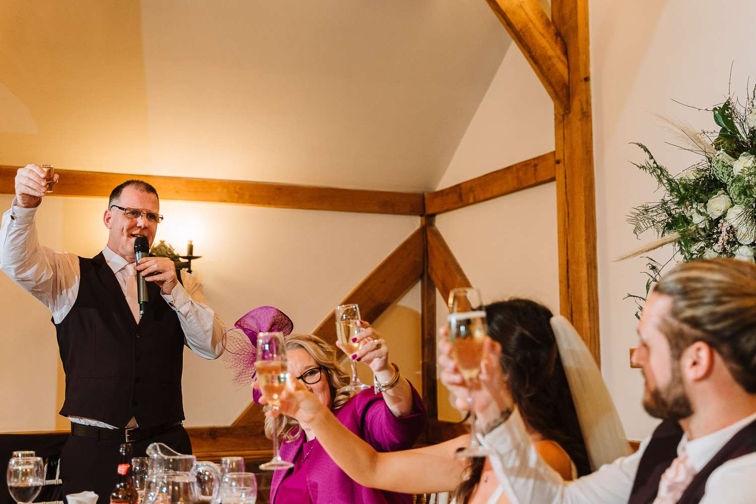 Sandhole Oak Barn Wedding Photography 70 Top table doing shots