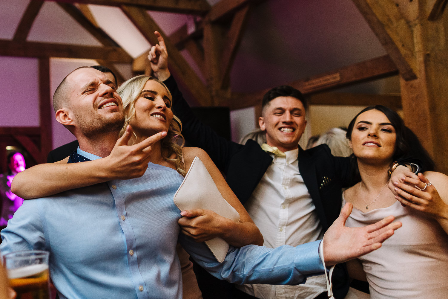 Sandhole Oak Barn Wedding Photography 90 Guests dancing together