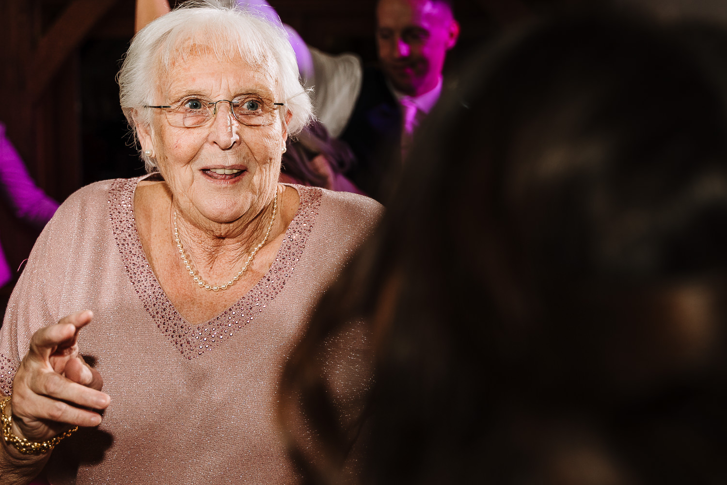Sandhole Oak Barn Wedding Photography 92 brides gran dancing