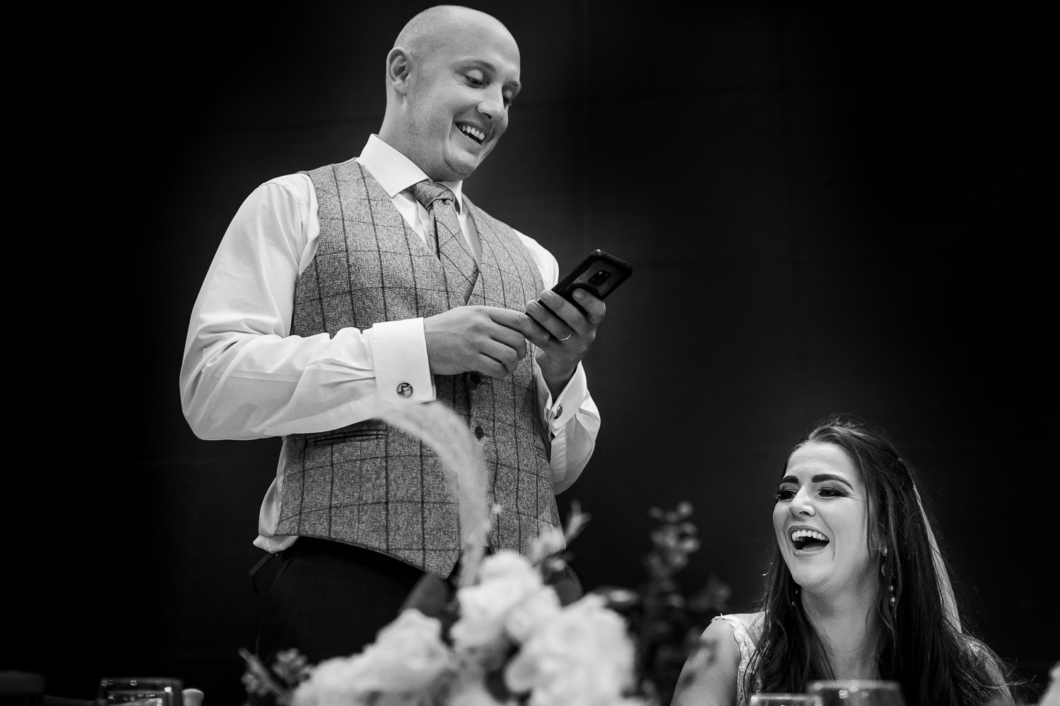 Groom speech and bride laughing
