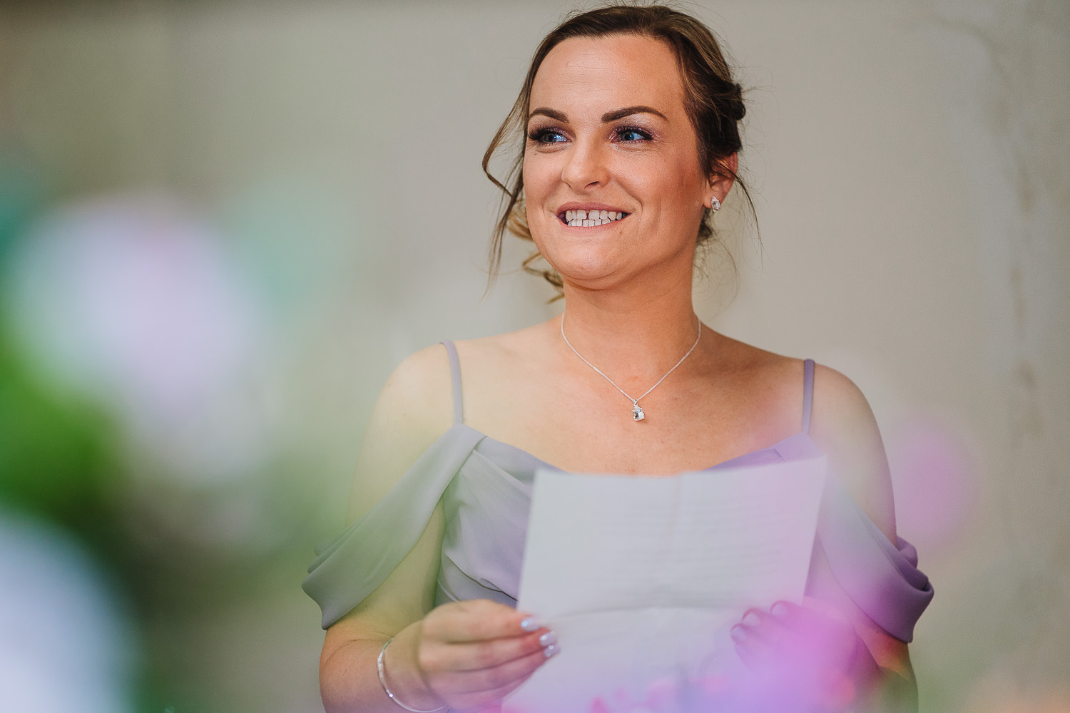Samlesbury Hall Wedding Photography 20 Bridesmaid speech at Samlesbury Hall
