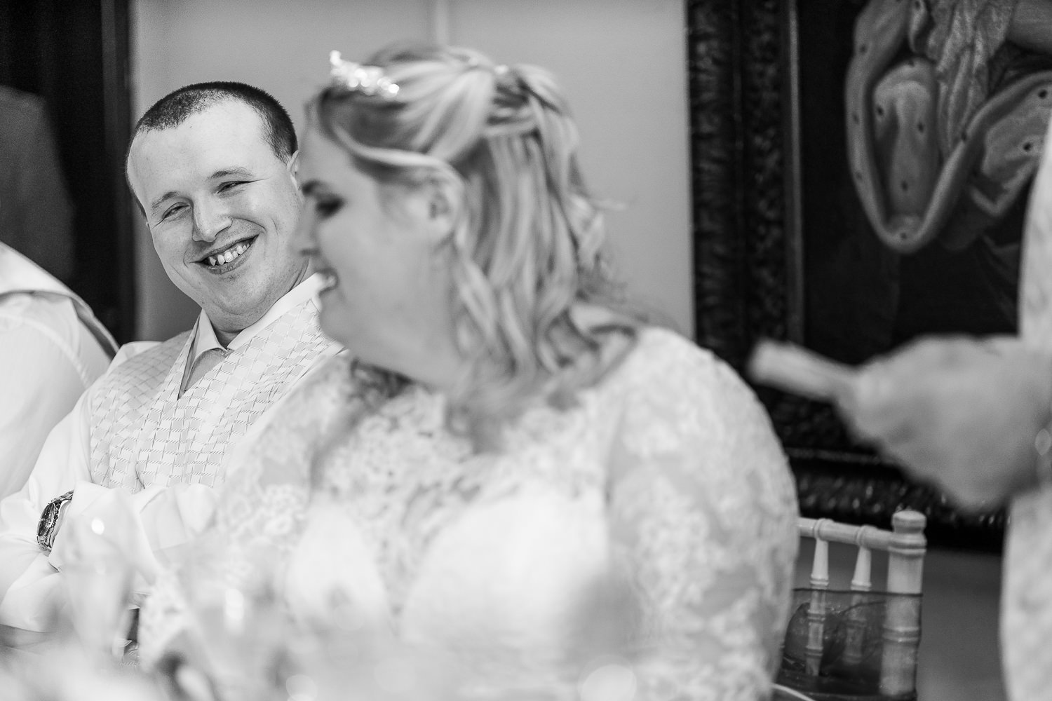 Samlesbury Hall Wedding Photography 23 Visually impaired couple laughing