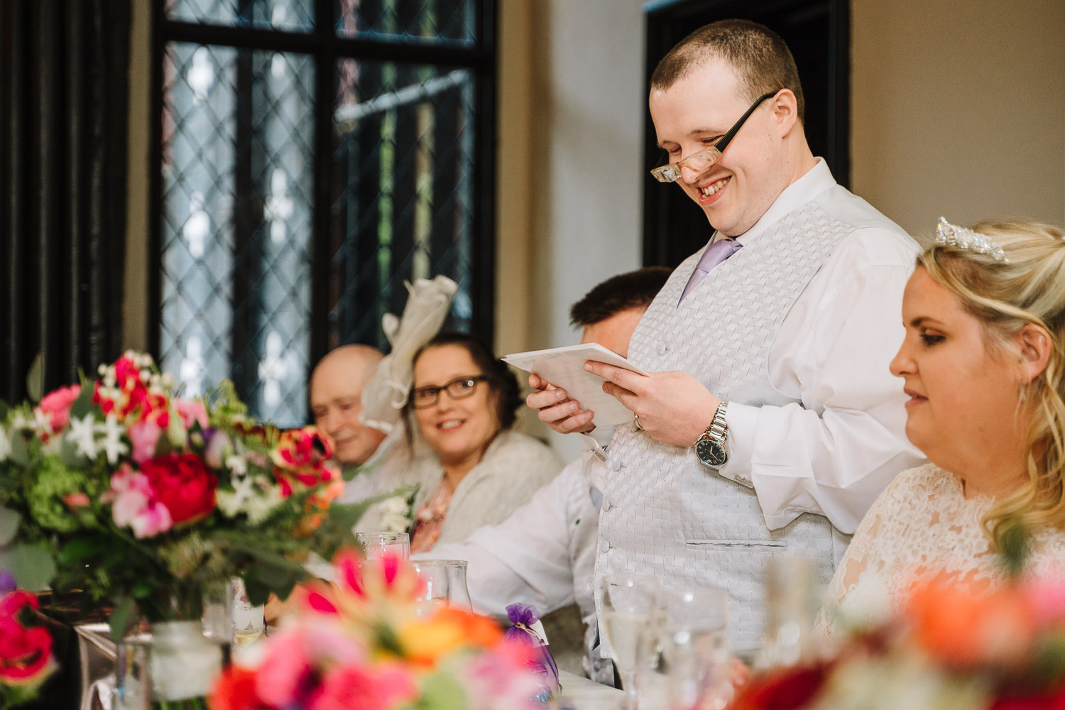 Samlesbury Hall Wedding Photography 25 Blind grooms speech at Samlesbury Hall