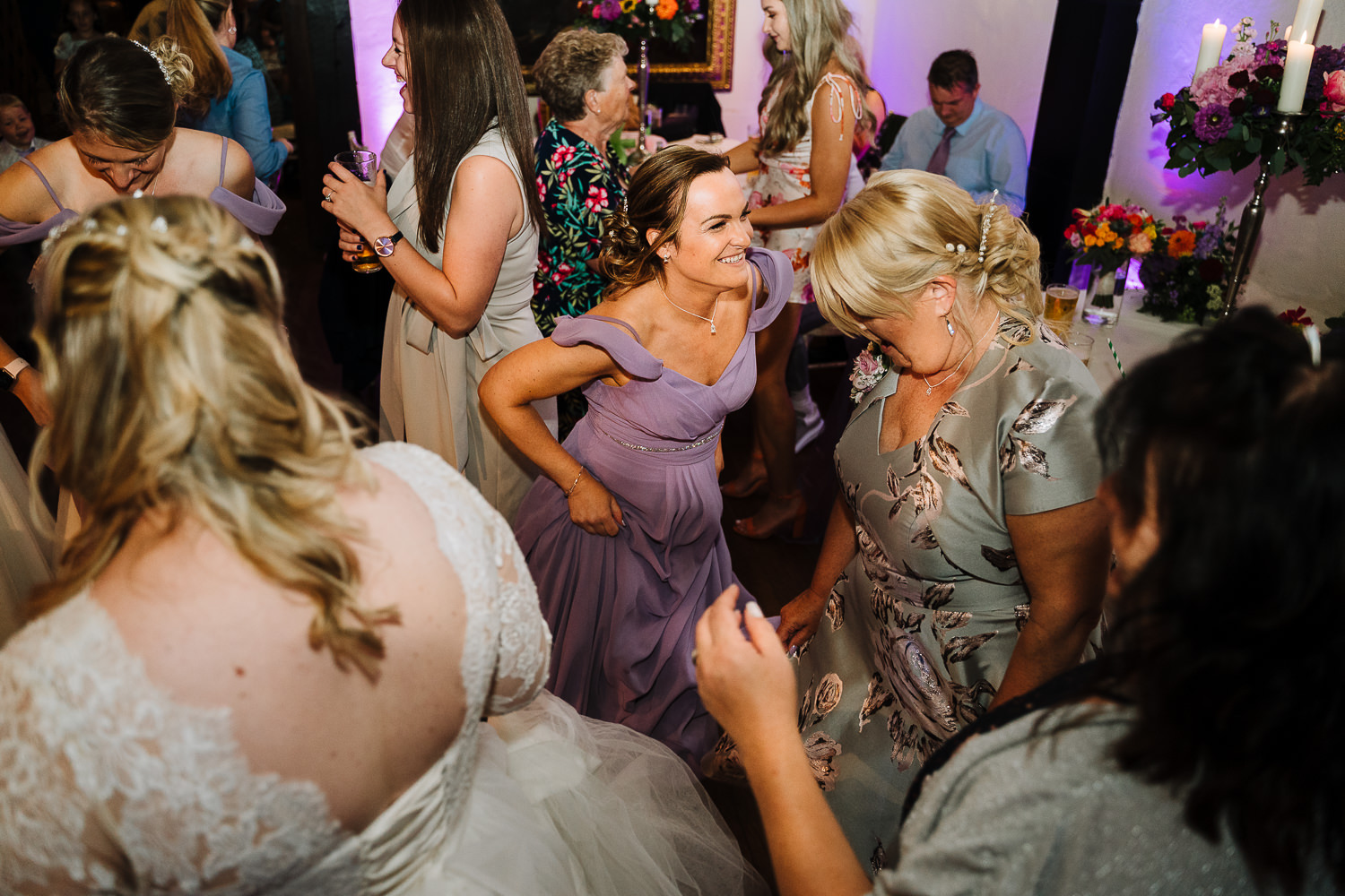 Samlesbury Hall Wedding Photography 37 Wedding guests dancing at Samlesbury Hall