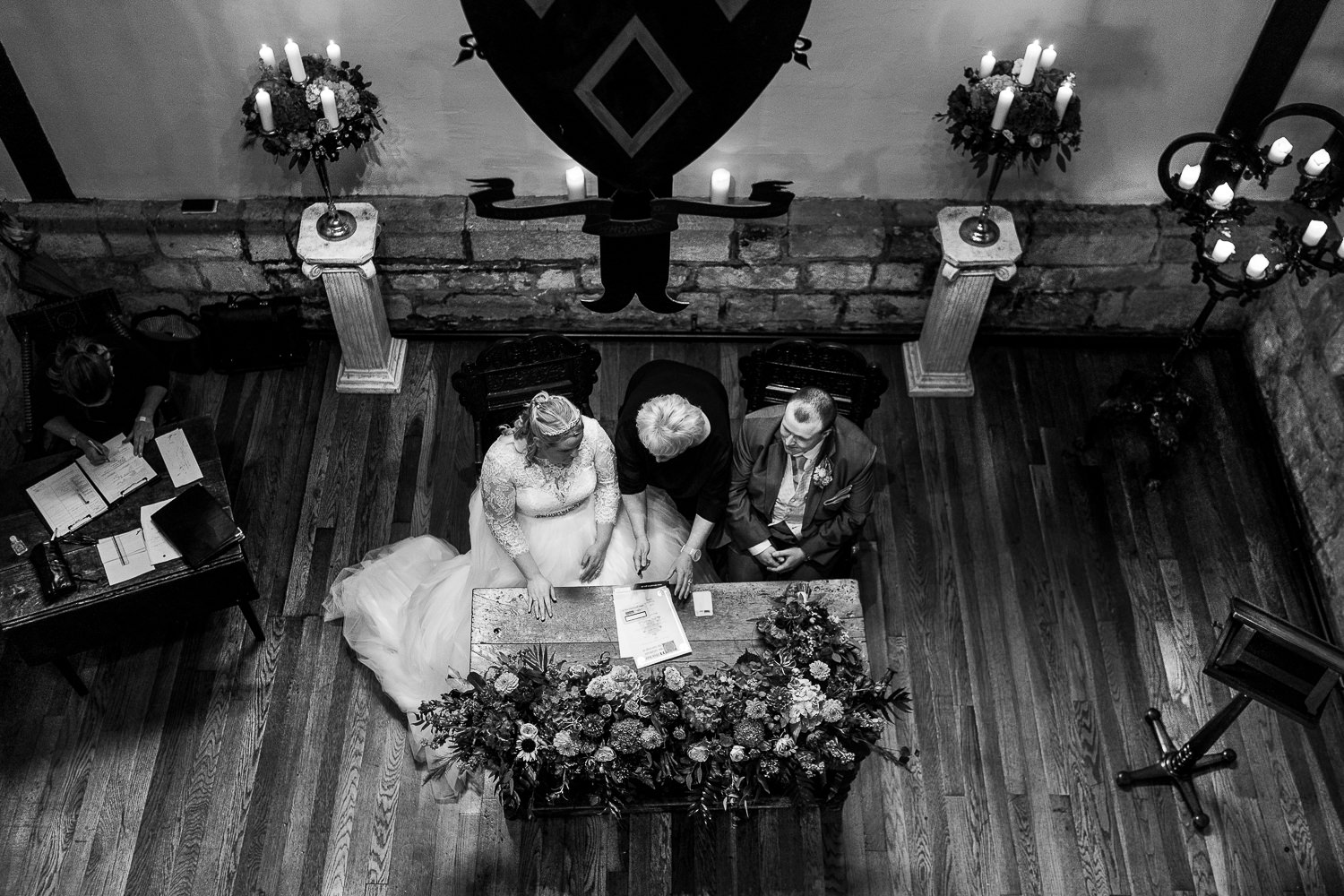 Samlesbury Hall Wedding Photography 9 Signing the register at Samlesbury Hall