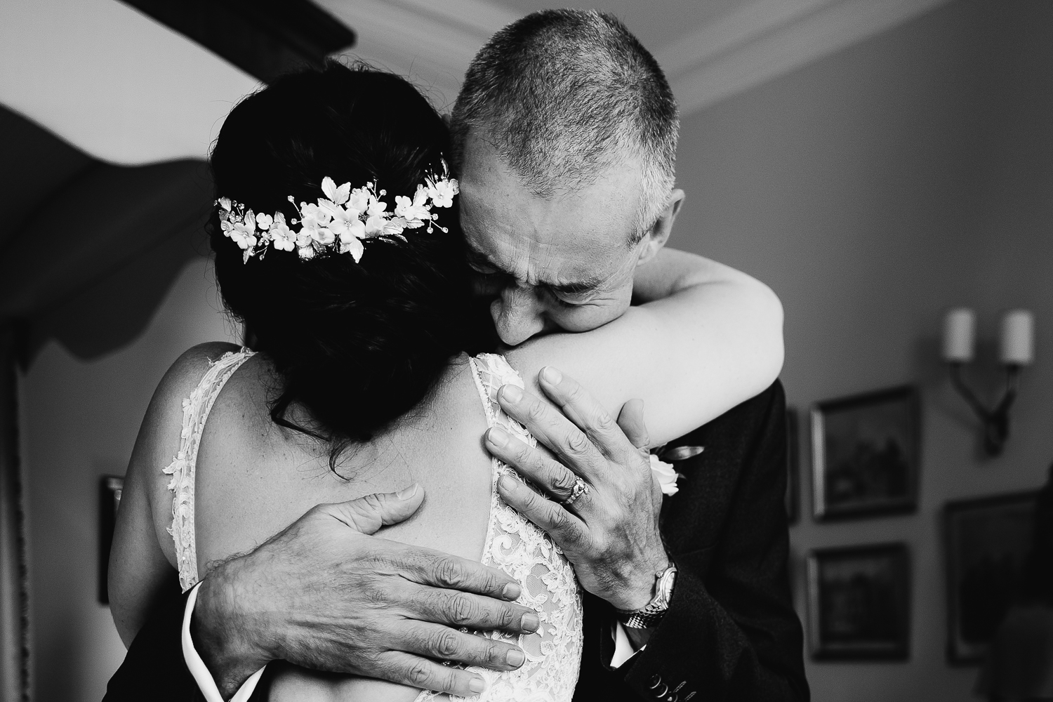Iscoyd Park Wedding 19 bride and dad hugging