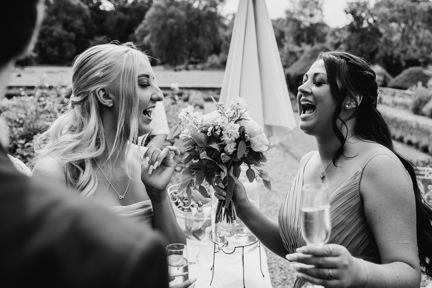 Iscoyd Park Wedding 31 Female guests drinking and laughing