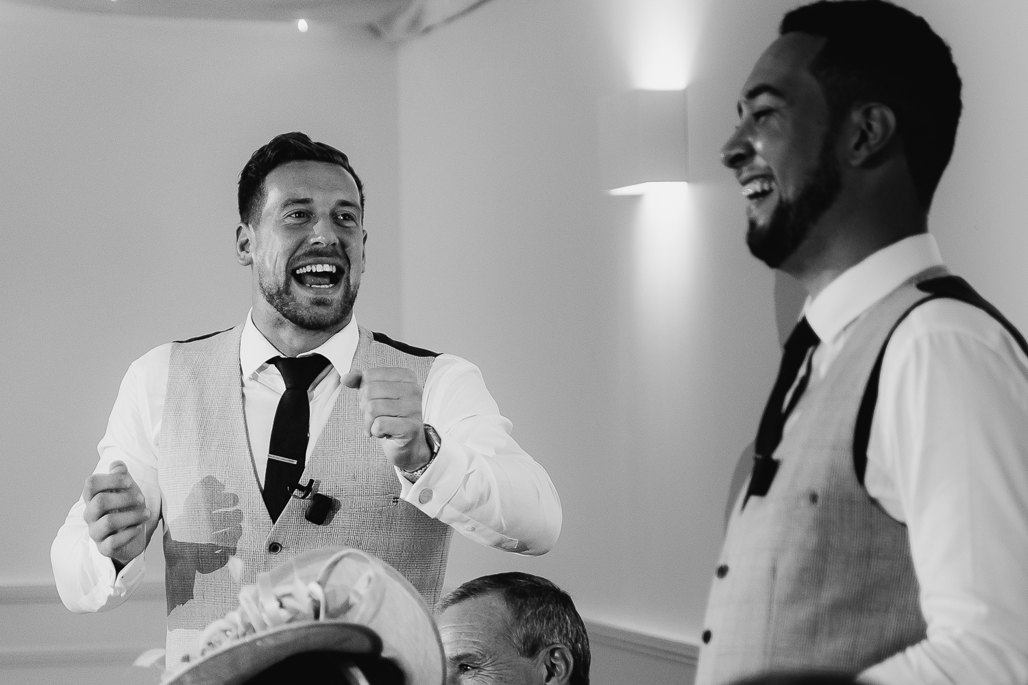 Iscoyd Park Wedding 47 Best man laughing