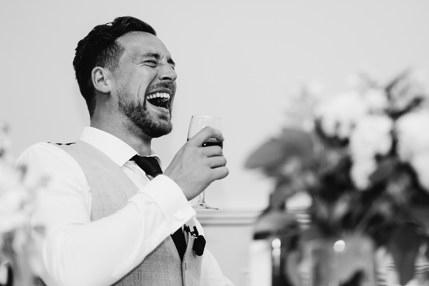 Iscoyd Park Wedding 54 Best man laughing at Iscoyd Park