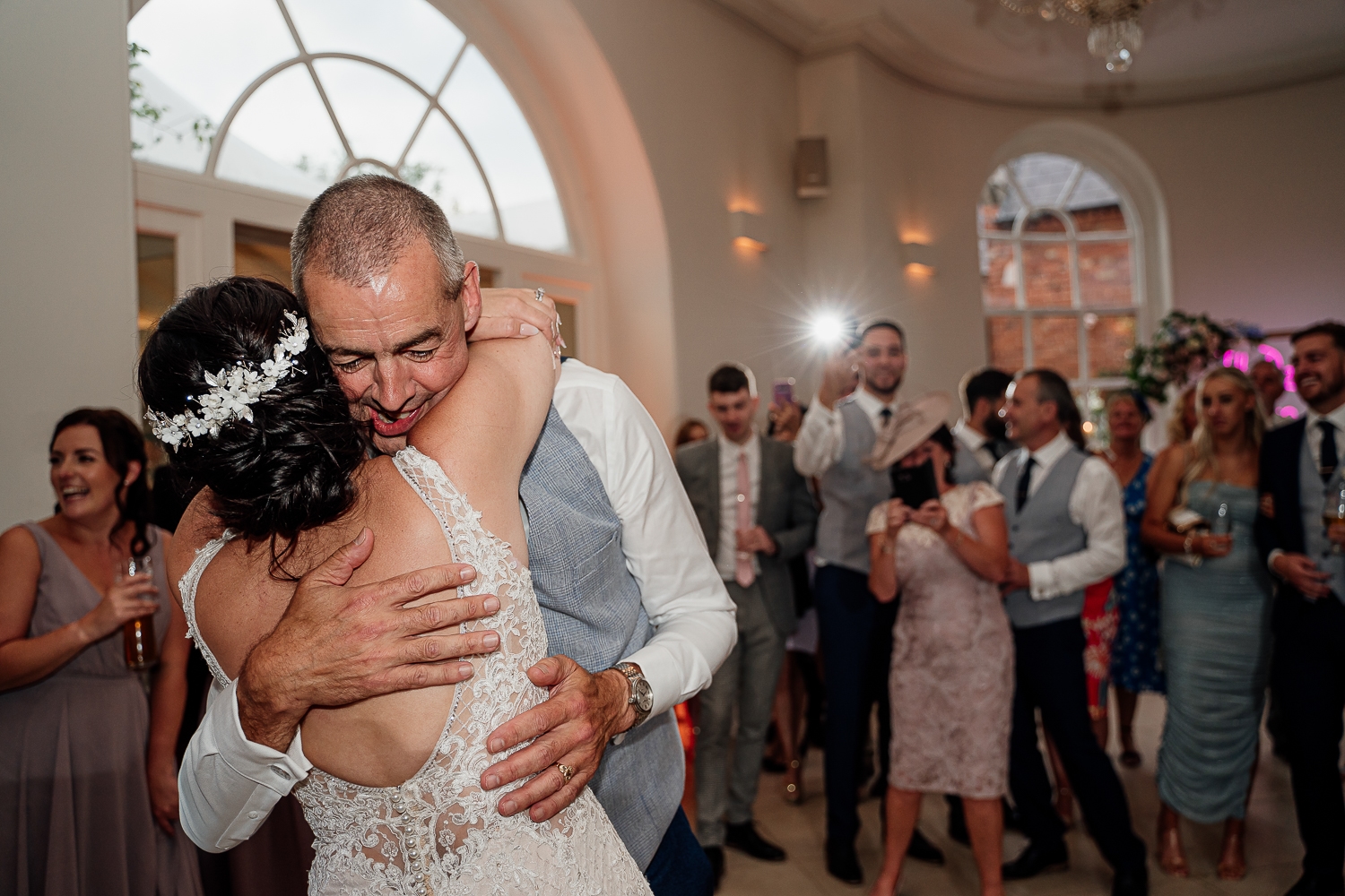 Iscoyd Park Wedding 61 Bride and her dad hugging