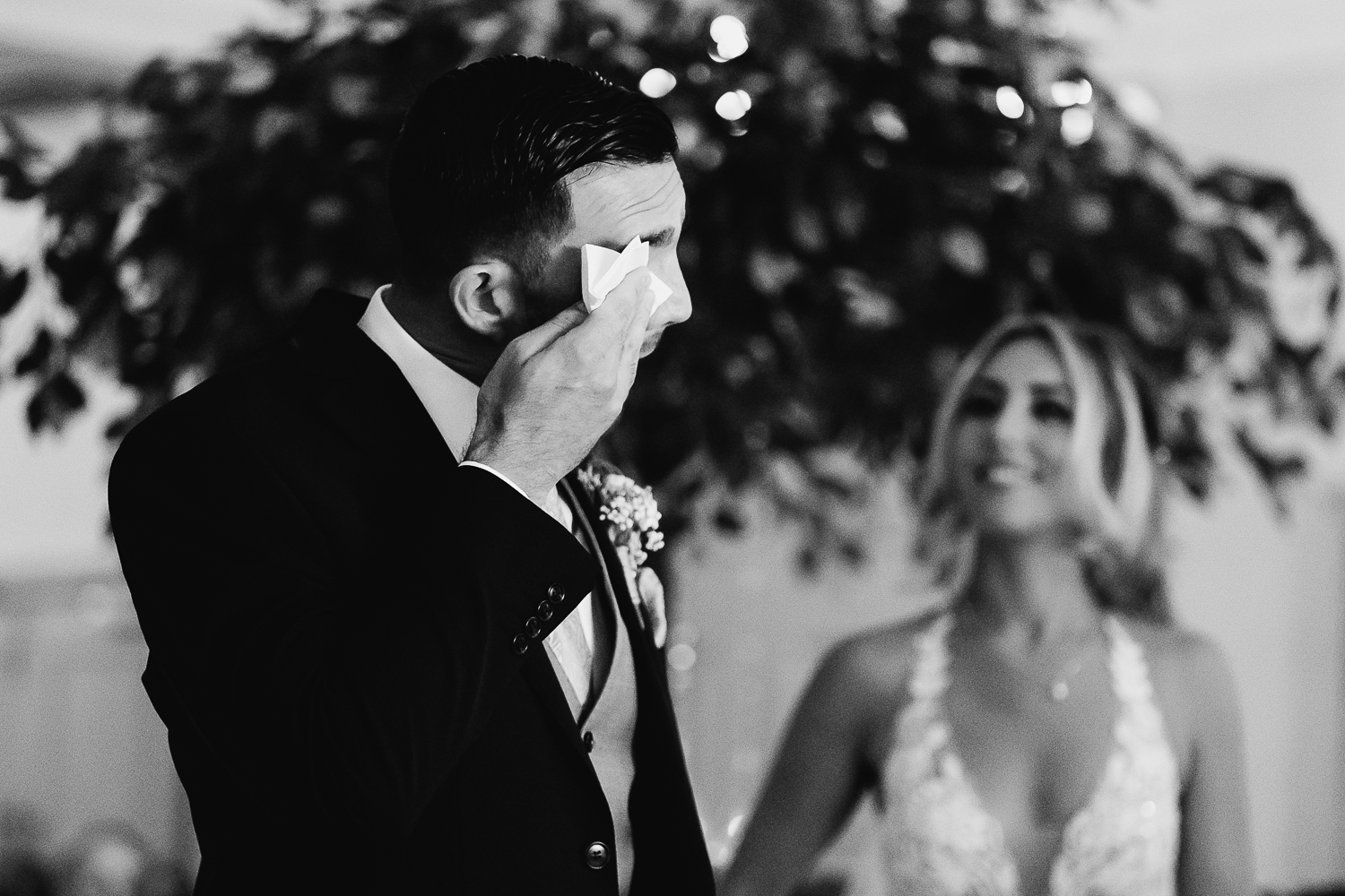 Groom crying