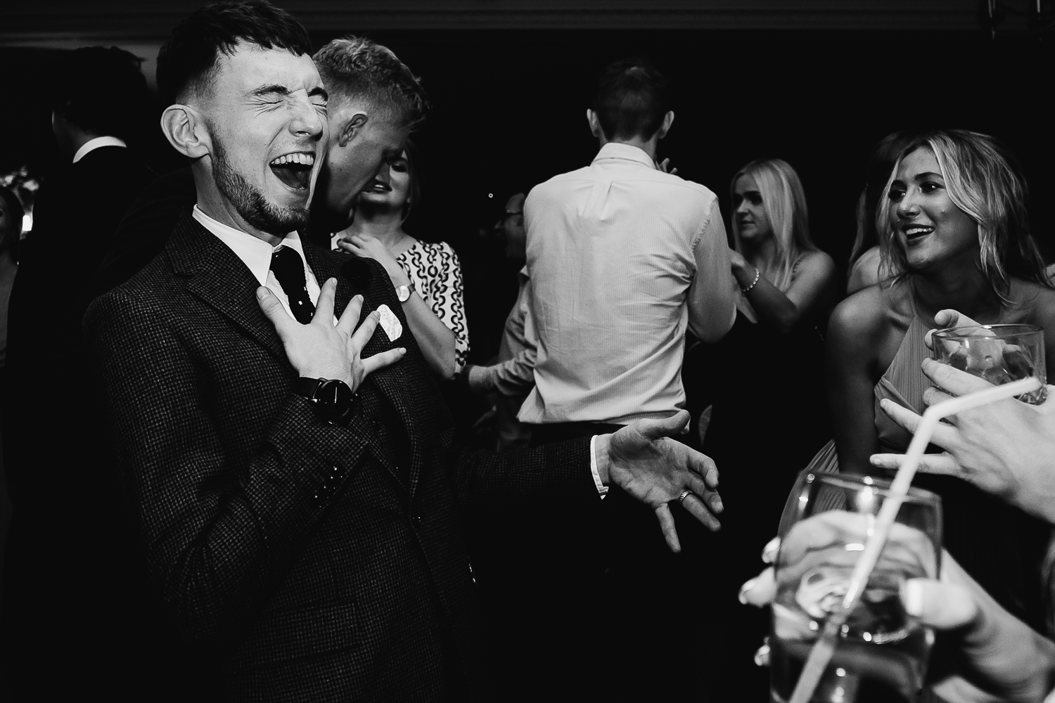 Wedding guest dancing at Mottram Hall