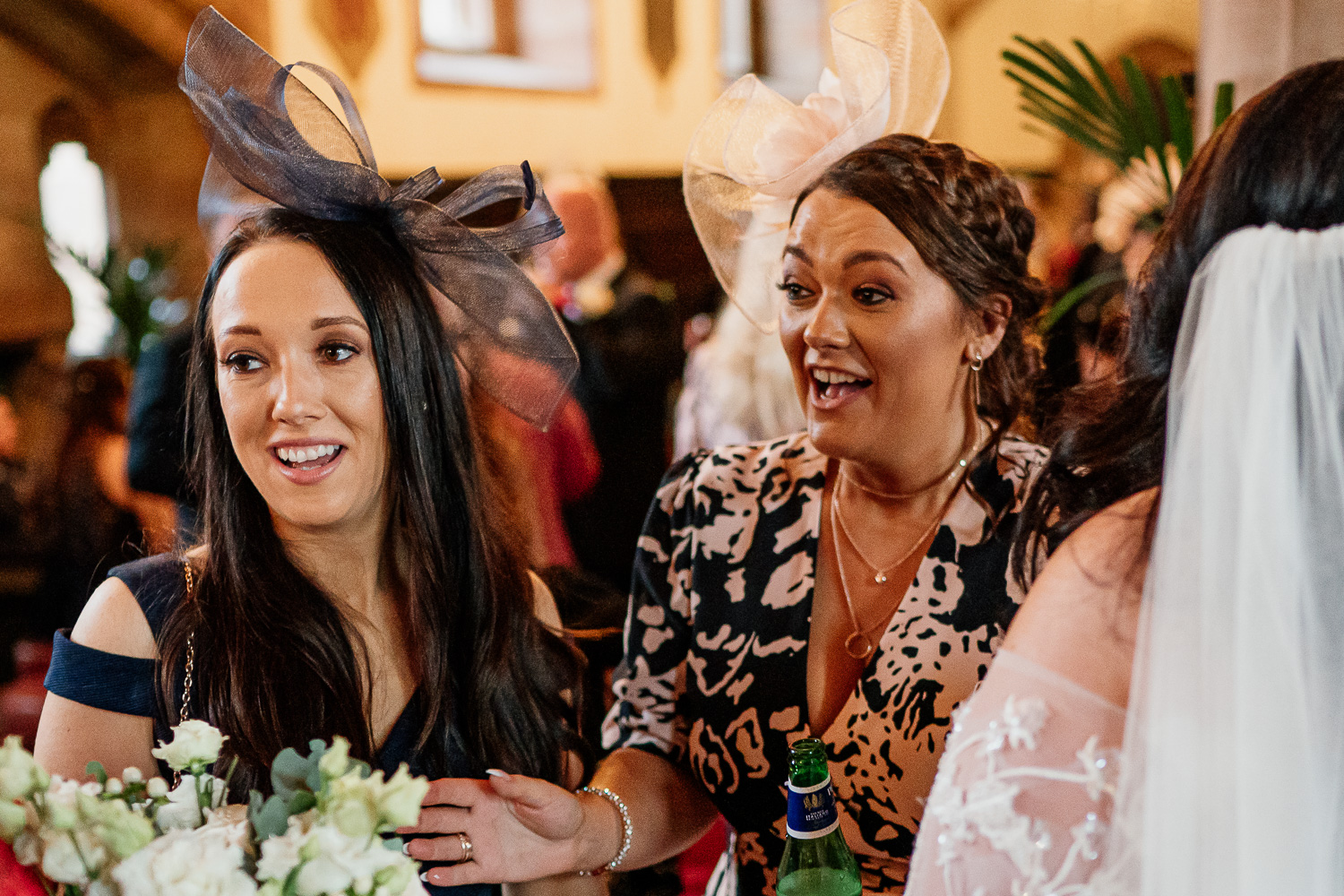 wedding guests laughing