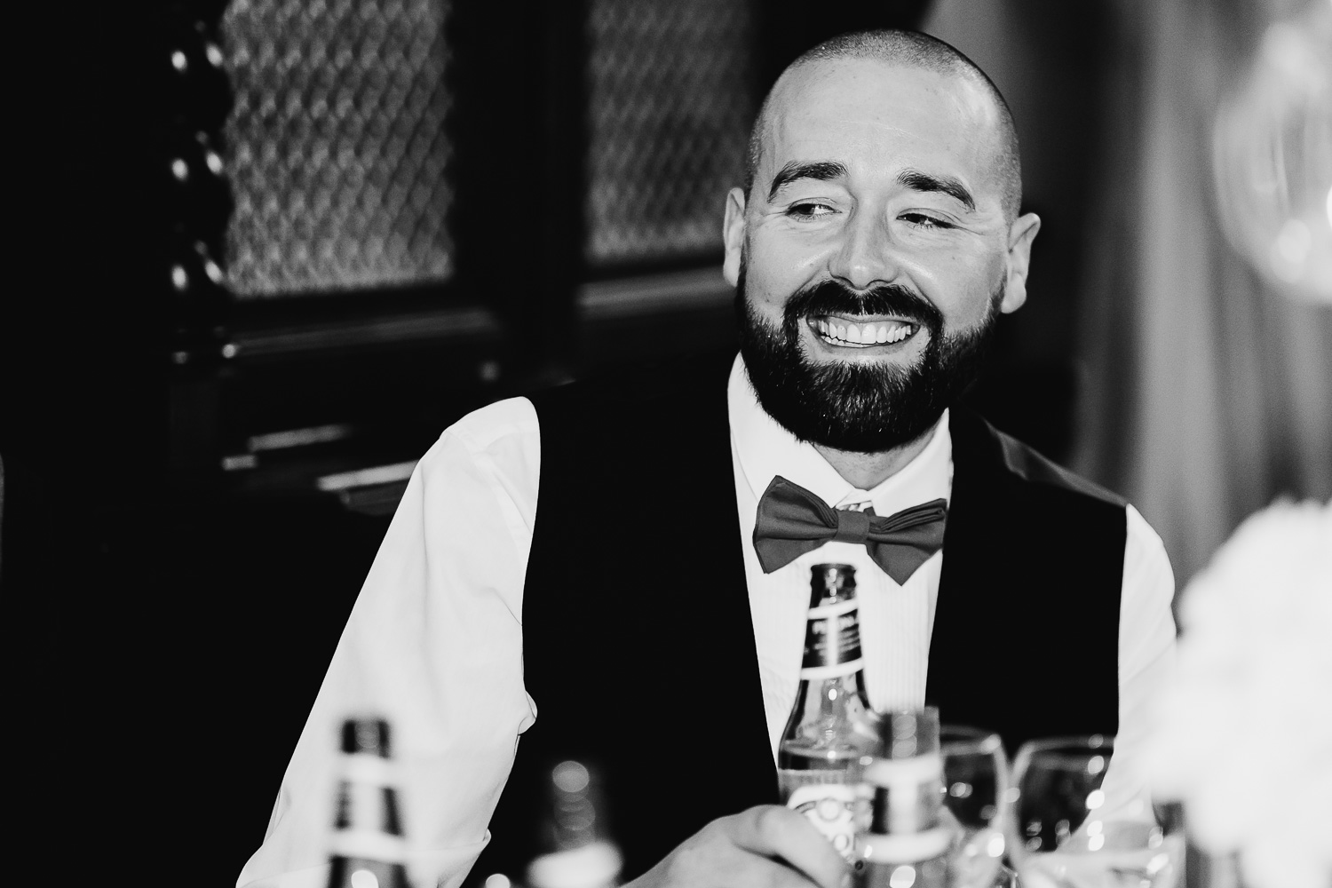 Wedding guest laughing