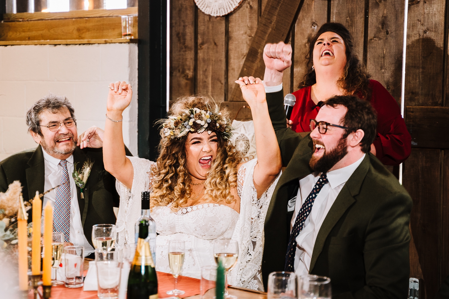 Bride and groom celebrating