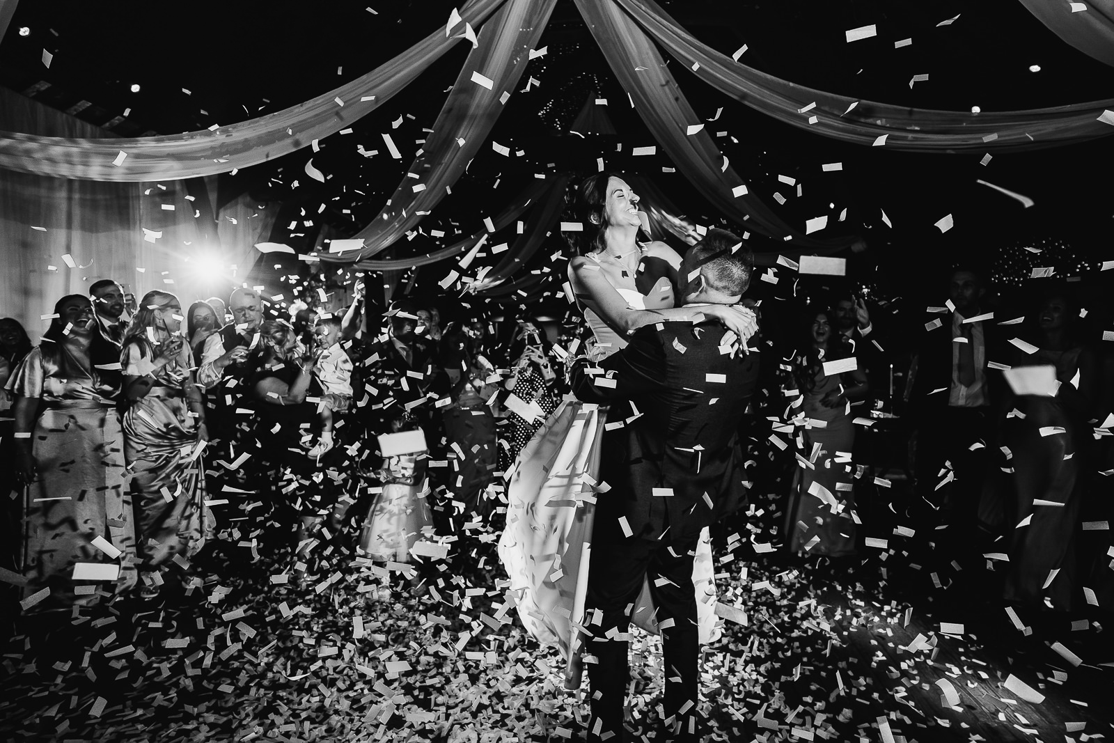 Rivington Hall Barn Wedding 6 First dance with confetti at Rivington Hall barn Wedding