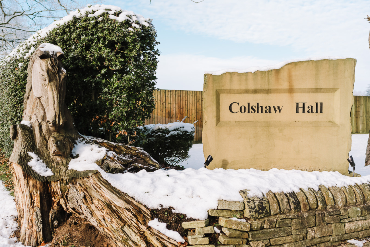 Colshaw Hall sign in the snow