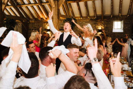 Bride and groom dancing at Tithe Barn Bolton Abbey
